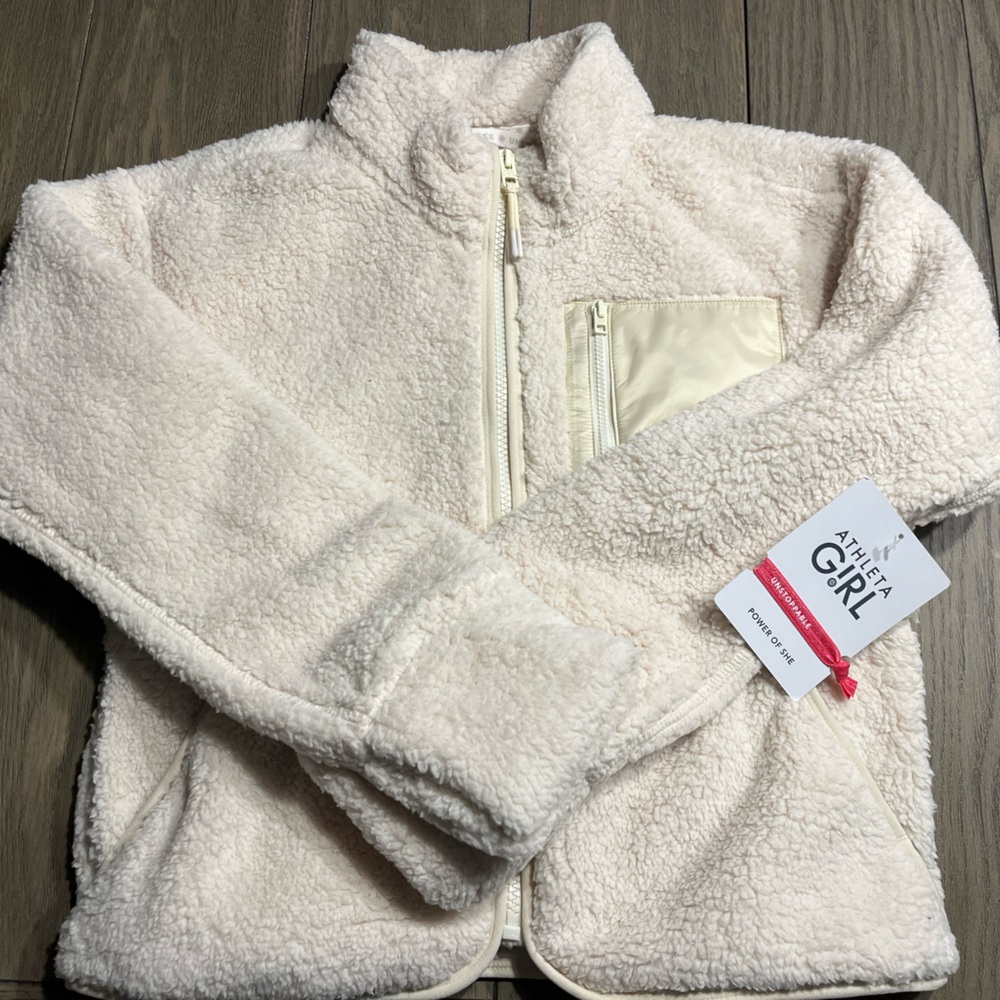 Athleta Girl High Pile Full Zip Fleece - Cream Color NWT